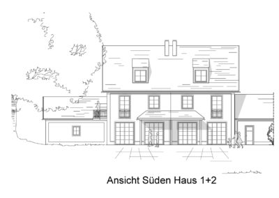 Gräfelfing, Radlbäckstr., Ansicht Süden Haus 1+2